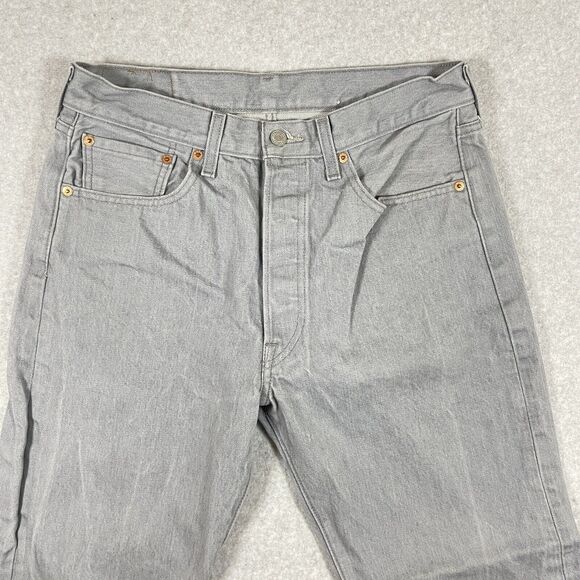 Levis 501 Jeans Mens 34x32 (30x28) Gray Button Fly Straight Stone Wash Rugged - Picture 2 of 15